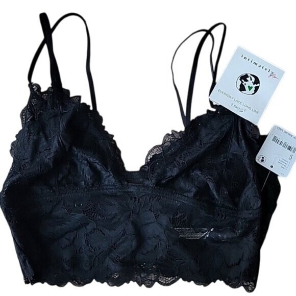 Intimately By Free People Black 2 Lace Long Line Bralettes Adjustable Straps M - Picture 2 of 6